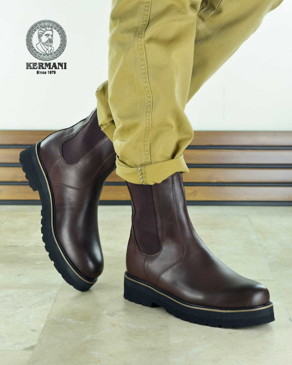 بوت مردانه کرمانی مدل چرم طبیعی دستدوز کد 660 رنگ قهوه ای