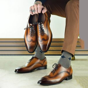 کفش رسمی مردانه کرمانی مدل هَشتَرک چرم طبیعی دستدوز کد 1088