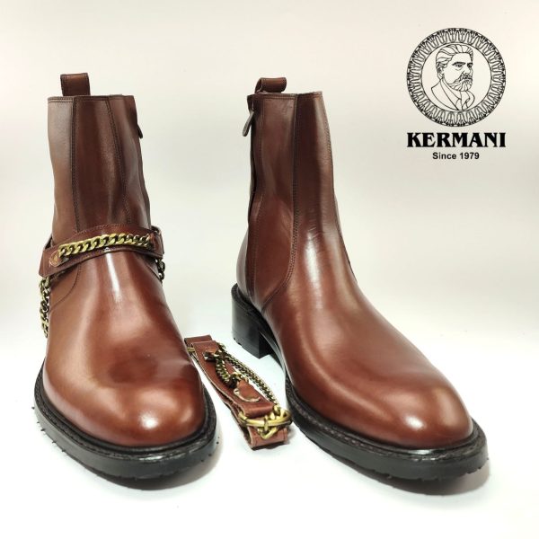 نیم بوت کلاسیک مردانه کرمانی مدل چرم طبیعی دستدوز کد 653 هارنس دار