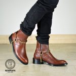 نیم بوت کلاسیک مردانه کرمانی مدل چرم طبیعی دستدوز کد 653 هارنس دار