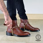 نیم بوت کلاسیک مردانه کرمانی مدل چرم طبیعی دستدوز کد 653 هارنس دار