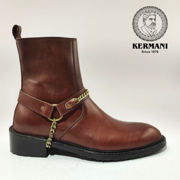 نیم بوت کلاسیک مردانه کرمانی مدل چرم طبیعی دستدوز کد 653 هارنس دار