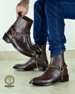 نیم بوت کلاسیک مردانه کرمانی مدل چرم طبیعی دستدوز کد 653 هارنس دار
