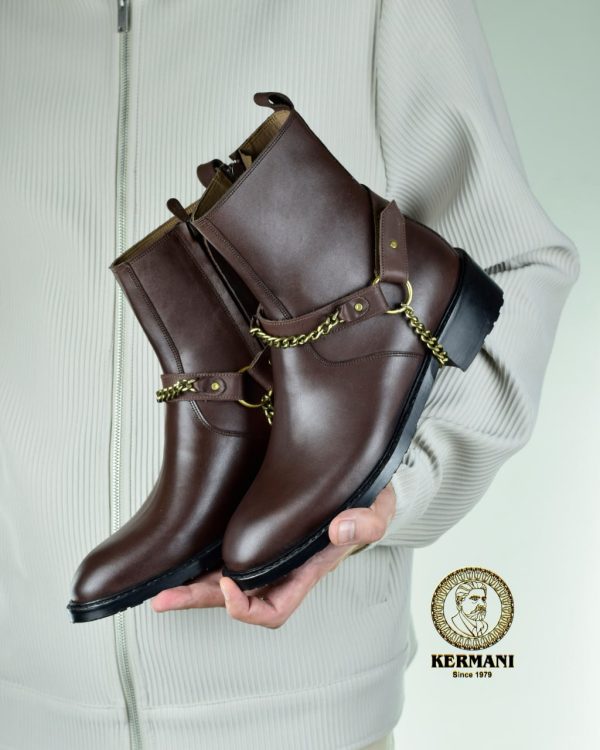 نیم بوت کلاسیک مردانه کرمانی مدل چرم طبیعی دستدوز کد 653 هارنس دار