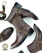 نیم بوت کلاسیک مردانه کرمانی مدل چرم طبیعی دستدوز کد 653 هارنس دار