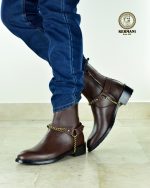 نیم بوت کلاسیک مردانه کرمانی مدل چرم طبیعی دستدوز کد 653 هارنس دار