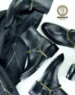 نیم بوت کلاسیک مردانه کرمانی مدل چرم طبیعی دستدوز کد 653 هارنس دار