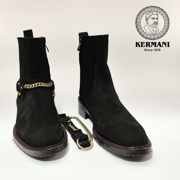 نیم بوت کلاسیک مردانه کرمانی مدل جیر طبیعی دستدوز کد 653 هارنس دار