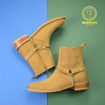 نیم بوت کلاسیک مردانه کرمانی مدل جیر طبیعی دستدوز کد 653 هارنس دار