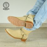 نیم بوت کلاسیک مردانه کرمانی مدل جیر طبیعی دستدوز کد 653 هارنس دار