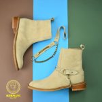نیم بوت کلاسیک مردانه کرمانی مدل جیر طبیعی دستدوز کد 653 هارنس دار