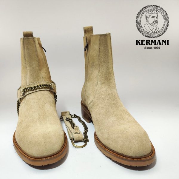 نیم بوت کلاسیک مردانه کرمانی مدل جیر طبیعی دستدوز کد 653 هارنس دار