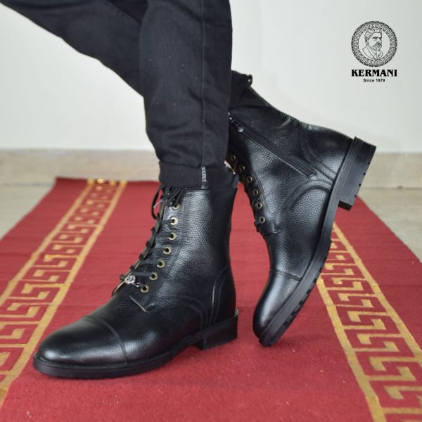 نیم بوت مردانه کرمانی مدل چرم طبیعی دستدوز کد 655 زیپی‌بندی