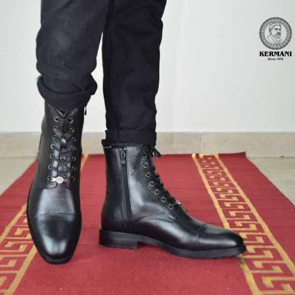 نیم بوت مردانه کرمانی مدل چرم طبیعی دستدوز کد 655 زیپی‌بندی