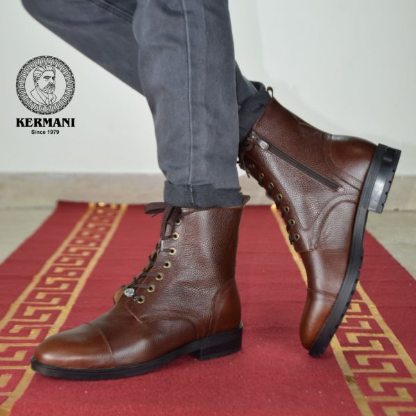 نیم بوت مردانه کرمانی مدل چرم طبیعی دستدوز کد 655 زیپی‌بندی