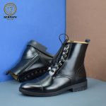 نیم بوت مردانه کرمانی مدل چرم طبیعی دستدوز کد 655 زیپی‌بندی