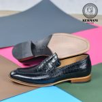 کفش رسمی مردانه چرم طبیعی کروکو دست‌دوز کرمانی مدل ۱۰۶۴ بی‌بند